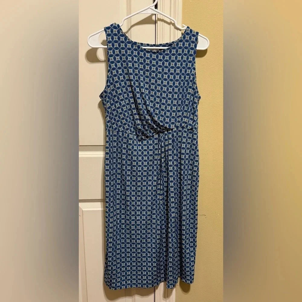 Motherhood Maternity Sleeveless Blue Green White Geometric Pattern Dress Sz M